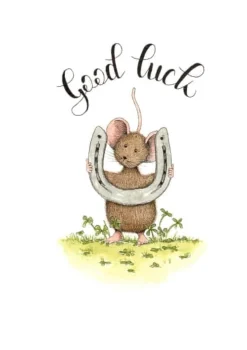 Anillustration Wenskaarten^Ansichtkaart Muis met hoefijzer good luck