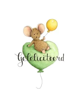 Anillustration Wenskaarten^Ansichtkaart Muis zittend op ballon