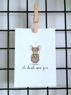 Anillustration Wenskaarten^Ansichtkaart Muis ik denk aan jou