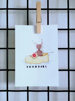 Anillustration Wenskaarten^Ansichtkaart Muis zeilen in klomp