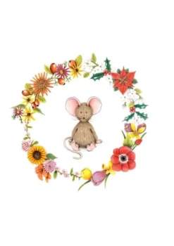 Anillustration Wenskaarten^Ansichtkaart Muisje  in bloemenkrans