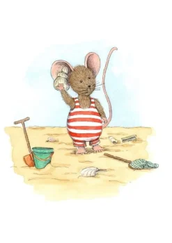 Anillustration Wenskaarten^Ansichtkaart Muisje bellen met schelp