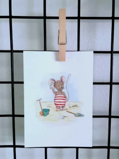 Anillustration Wenskaarten^Ansichtkaart Muisje bellen met schelp