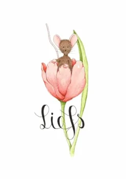 Anillustration Wenskaarten^Ansichtkaart Muisje in tulp - liefs