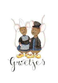 Anillustration Wenskaarten^Ansichtkaart Muisjes in klederdracht