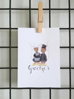 Anillustration Wenskaarten^Ansichtkaart Muisjes in klederdracht