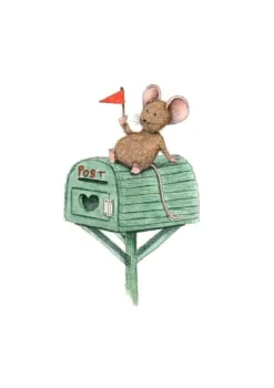 Anillustration Wenskaarten^Ansichtkaart Muisje op brievenbus