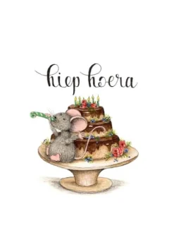 Anillustration Wenskaarten^Ansichtkaart Muis op verjaardagstaart