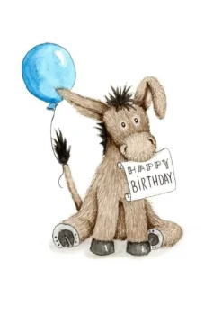 Anillustration Wenskaarten^Ansichtkaart Gefeliciteerd met ezel en ballon