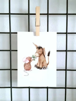 Anillustration Wenskaarten^Ansichtkaart Ezel & muis lelietje van dalen