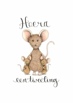 Anillustration Wenskaarten^Ansichtkaart Hoera een tweeling
