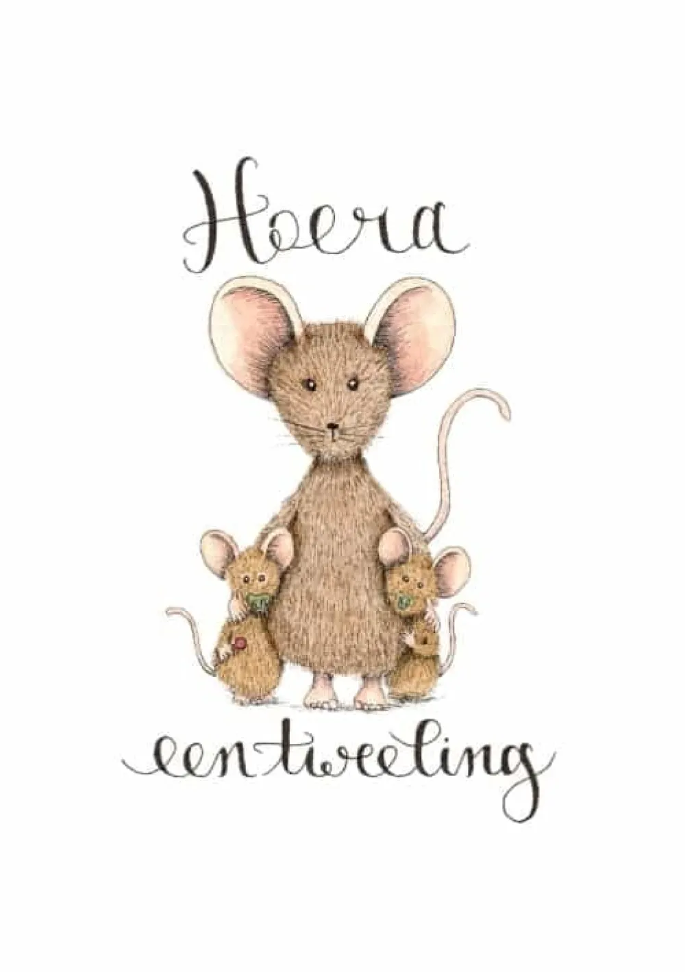 Anillustration Wenskaarten^Ansichtkaart Hoera een tweeling