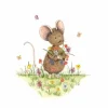 Anillustration Wenskaarten^Ansichtkaart Muisje in bloemenveld