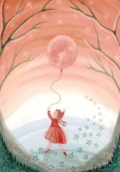 Bijdehansje Wenskaarten^Postkaart Girl with Moon Balloon