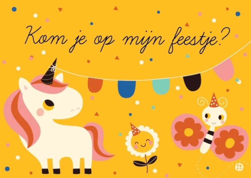 Bora Wenskaarten^Uitnodigingskaart Eenhoorn 6-delig