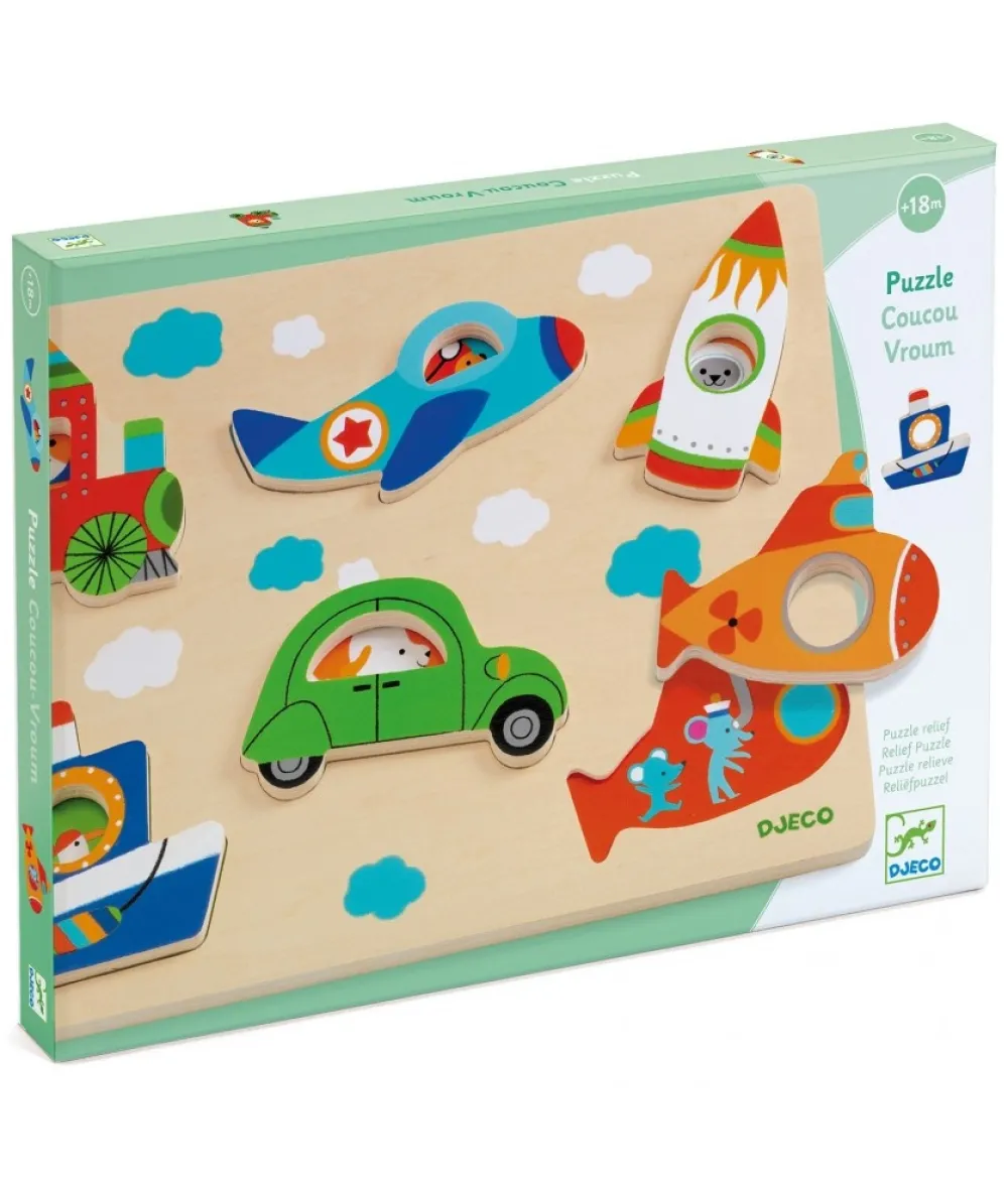 Djeco Houten Puzzels^Reliefpuzzel Coucou Vroum