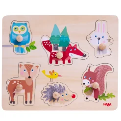 Haba Knoppuzzels|Houten Puzzels^Inlegpuzzel Bosdieren 6pcs