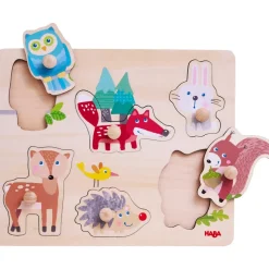 Haba Knoppuzzels|Houten Puzzels^Inlegpuzzel Bosdieren 6pcs