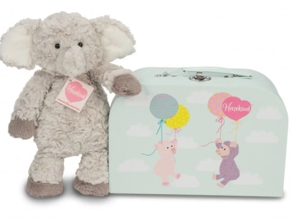 Hermann Teddy Hermann Teddy Herzekind|Kraamcadeaus^Knuffel Olifant Smartie met Koffer