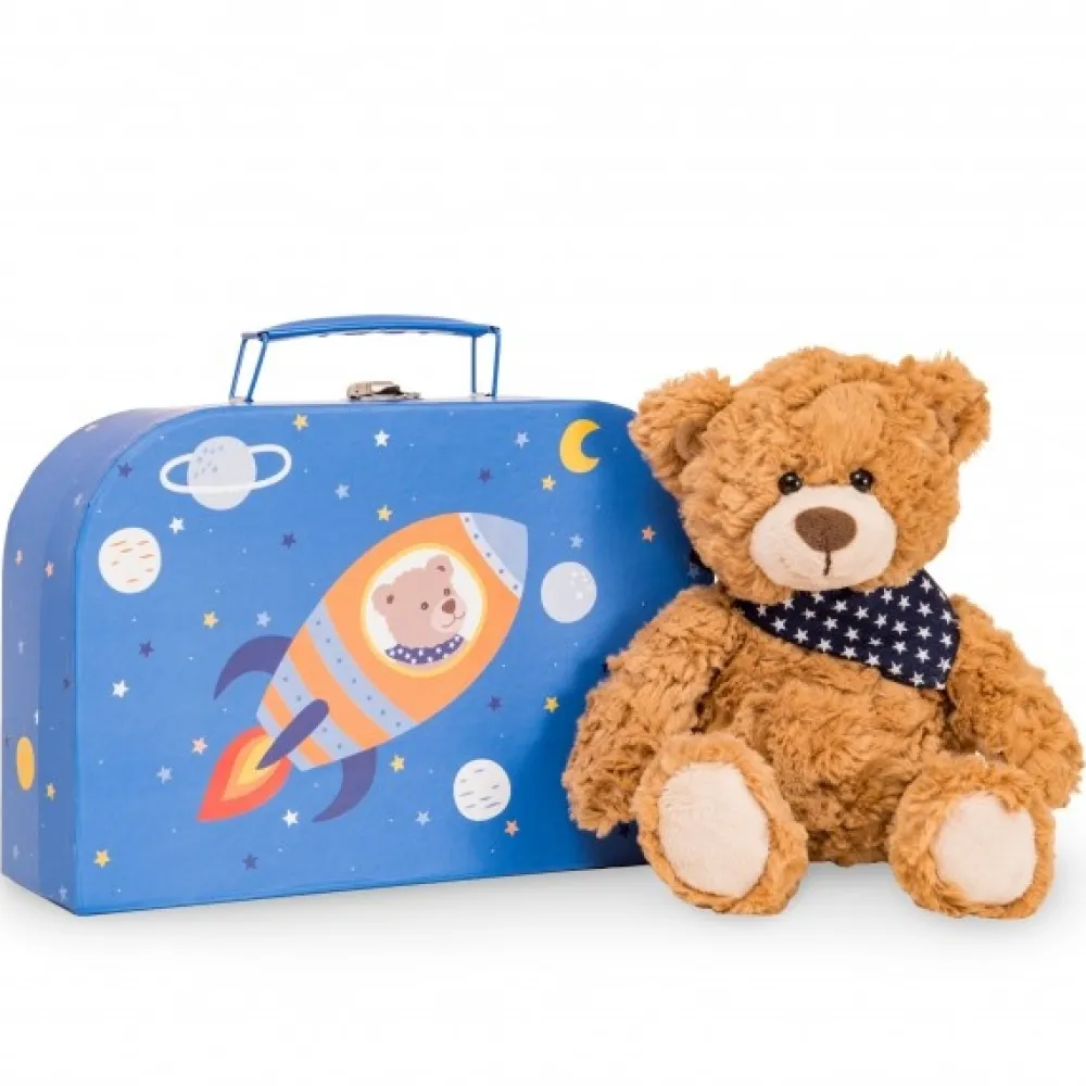 Hermann Teddy Kraamcadeaus^Knuffel Teddybeer Ferdi met Koffer