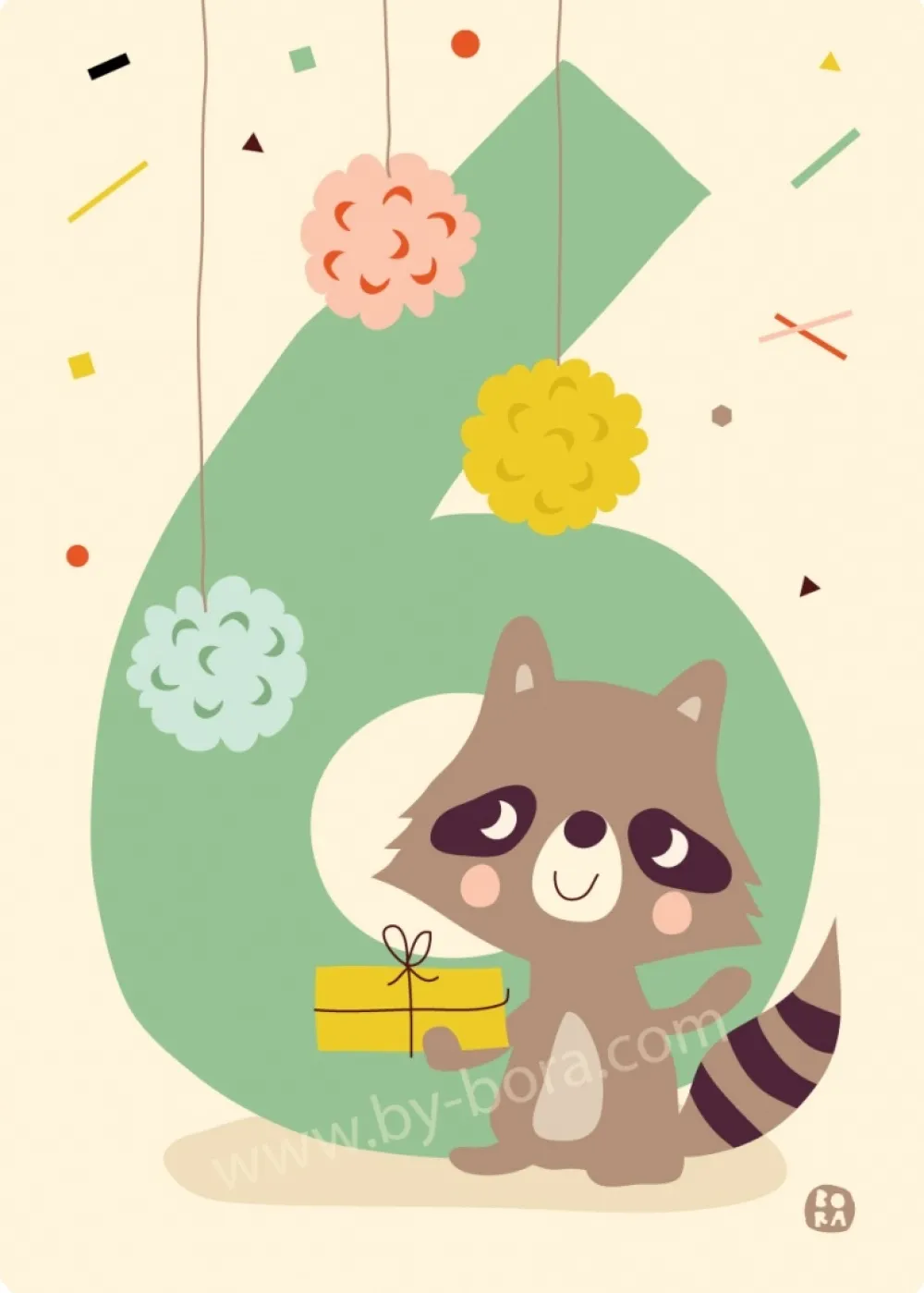 Bora Wenskaarten^Kaart met envelop 6 Raccoon