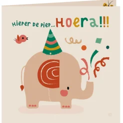 Bora Wenskaarten^Kaart met envelop Hoera olifant