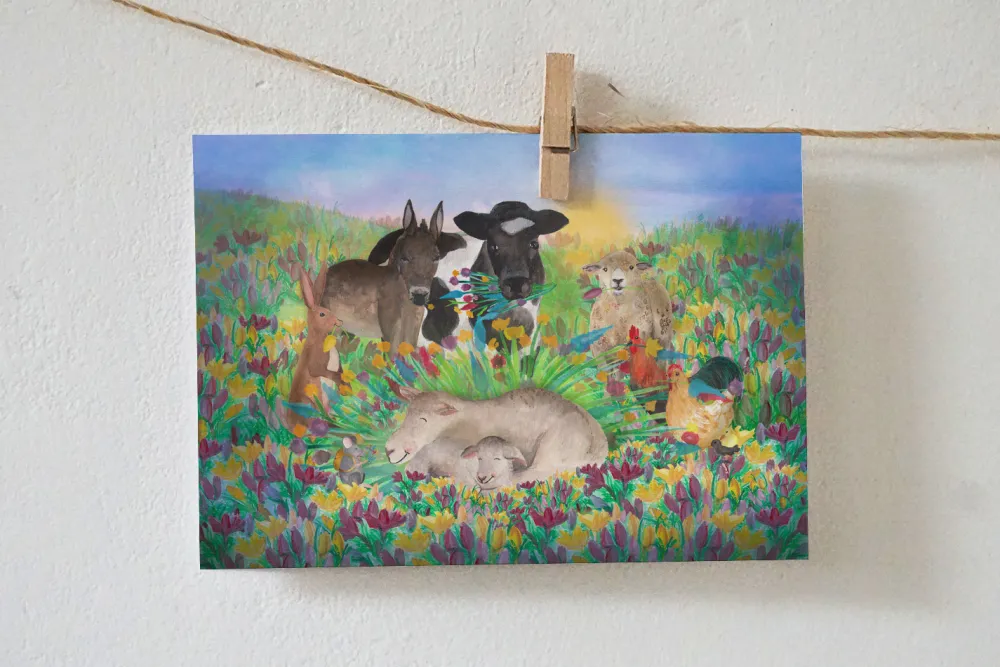 Lotte Drouen Wenskaarten^Ansichtkaart Lammetje geboren