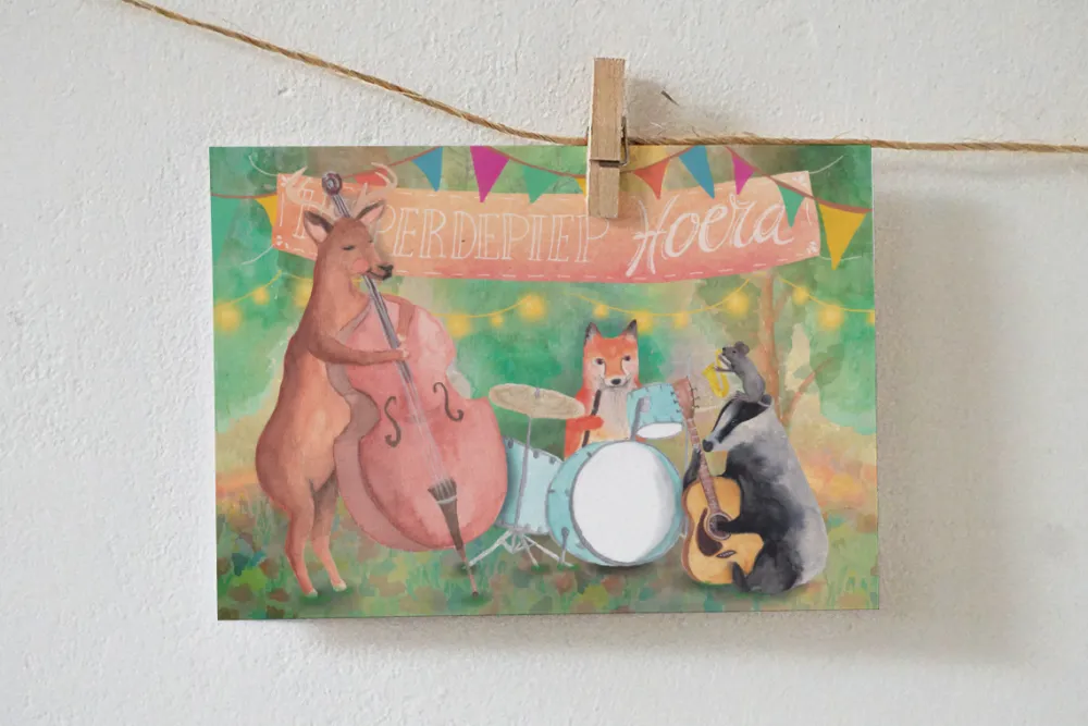 Lotte Drouen Wenskaarten^Ansichtkaart Hieperdepiep Hoera Dierenband