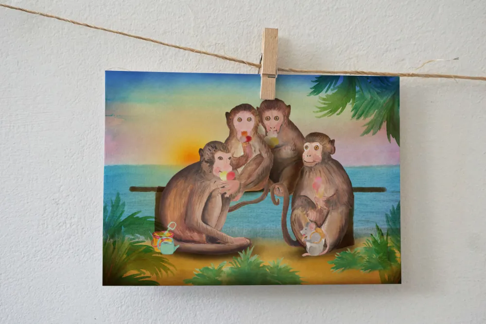 Lotte Drouen Wenskaarten^Ansichtkaart Aapjes die ijsjes eten