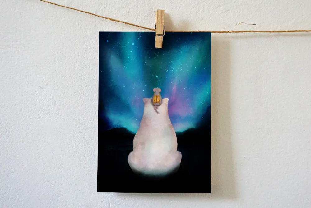 Lotte Drouen Wenskaarten^Ansichtkaart IJsbeer en Noorderlicht