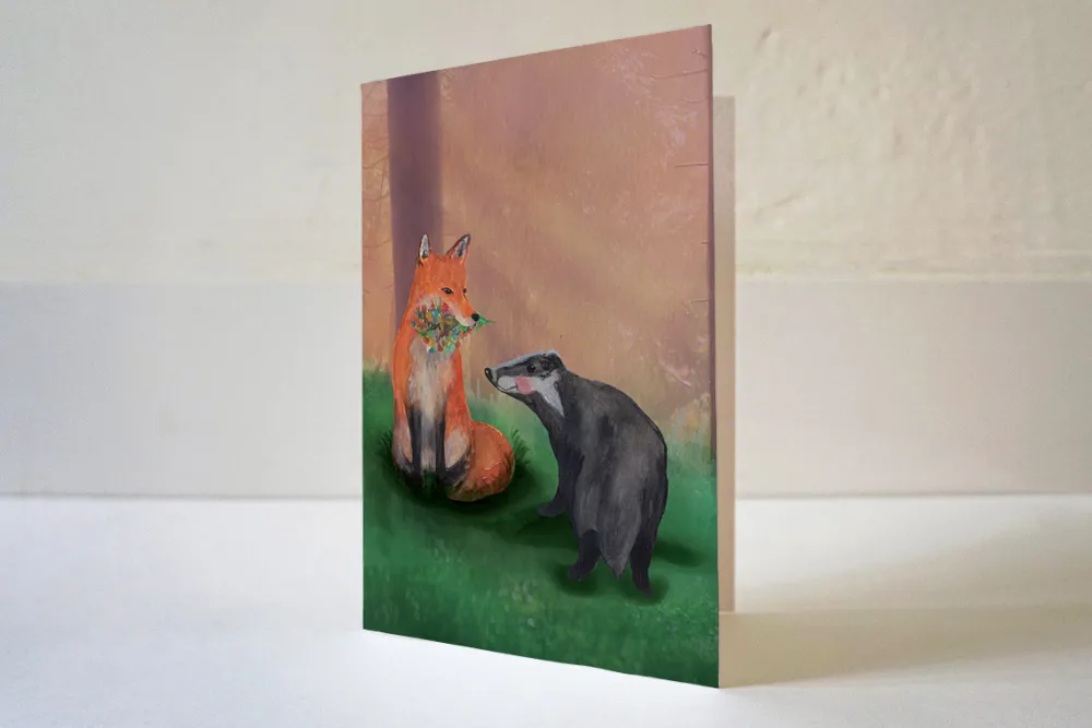 Lotte Drouen Wenskaarten^Wenskaart Liefde tussen Vos en Das