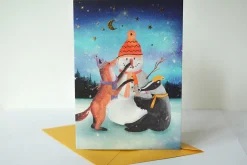 Lotte Drouen Wenskaarten^Wenskaart met Foliedruk Sneeuwpop Bouwen