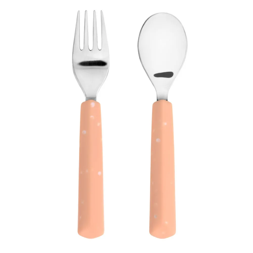 Lässig Kinderservies^Kinderbestek Set Vork en Lepel Abrikoos