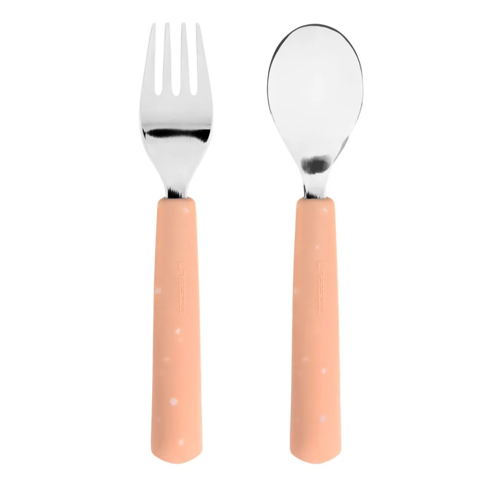 Lässig Kinderservies^Kinderbestek Set Vork en Lepel Abrikoos