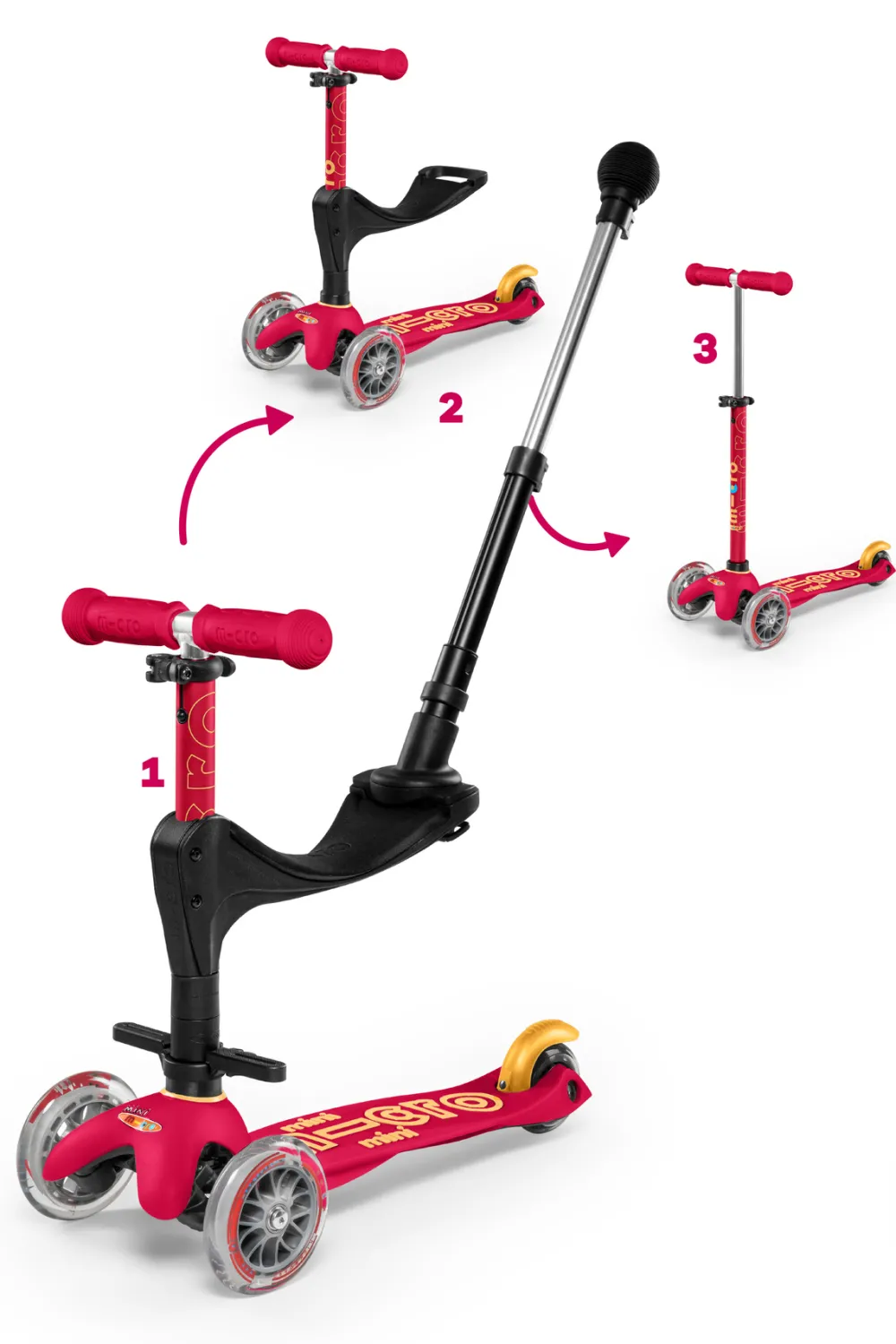 Micro Step Steppen^Mini 3in1 Deluxe Robijnroze