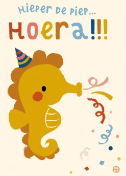 Bora Wenskaarten^Postkaart Hieper de piep hoera (zeepaardje)