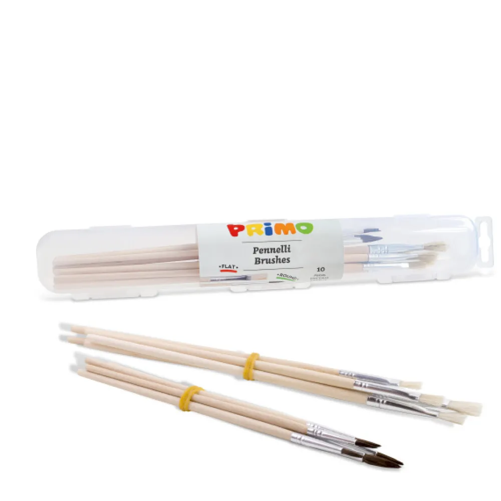 Primo Creatief^Kwasten ponyhaar Set 10-delig (5 rond, 5 plat)