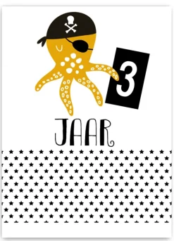 Pepermints Wenskaarten^Wenskaart 3 Jaar Octopus