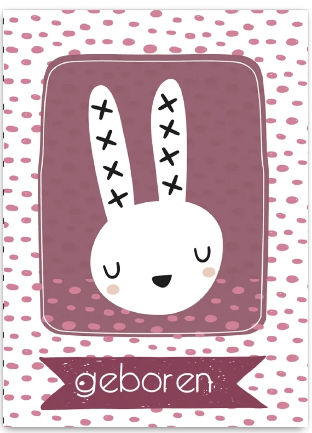 Pepermints Wenskaarten^Wenskaart geboren (konijntje roze)