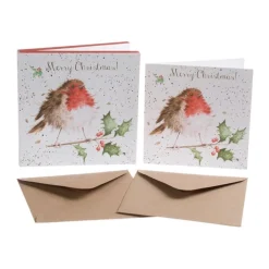 Wrendale Designs Wenskaarten^Kerstkaarten The Jolly Robin Set 8-delig